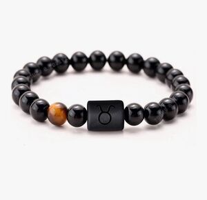 Zodiac Taurus Onyx Beaded Stretch Bracelet - Earth Element - Natural Healing